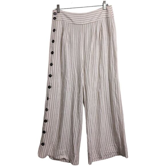 Anthropologie Pants - Anthropologie Cream Beige Striped Wide Leg Button Side Pants Size 4